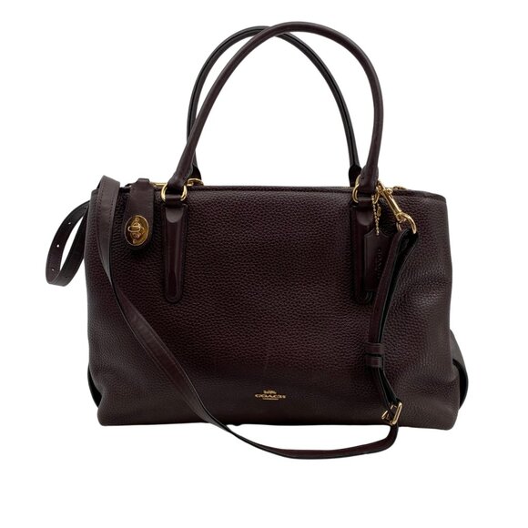 Coach Brown Leather Shoulder Bag | Elegant Zip Closure - Picture 1 of 7